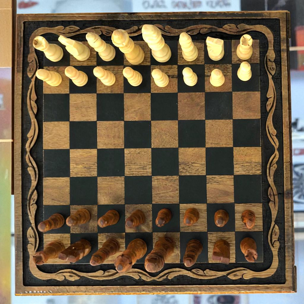 Vintage Chess Board Set Handmade Walnut Wood Staunton Pieces 14.2" Gift for Son