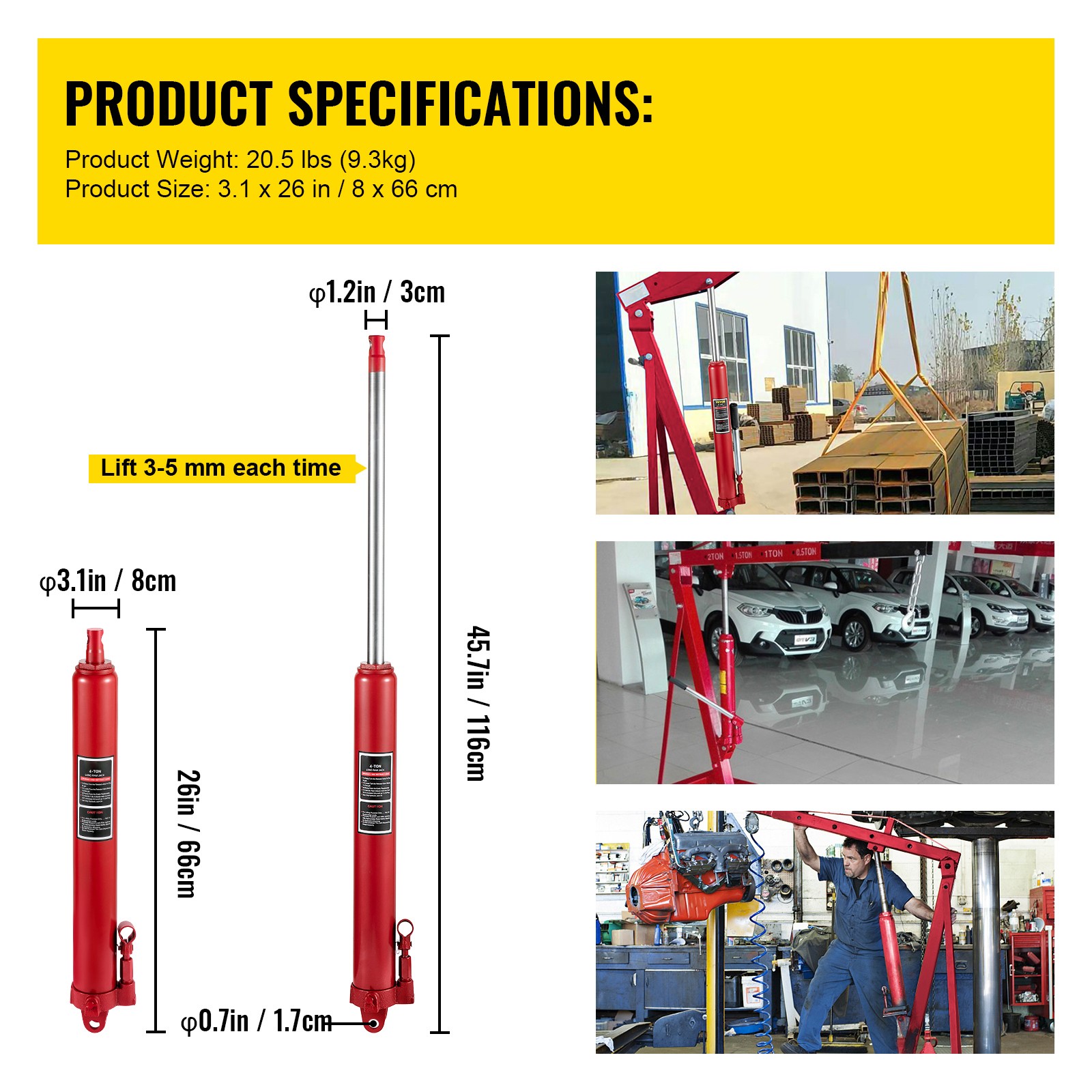 Uimoso 8 Ton Long Ram Hydraulic Jack Manual Single Piston Garage Engine Hoist