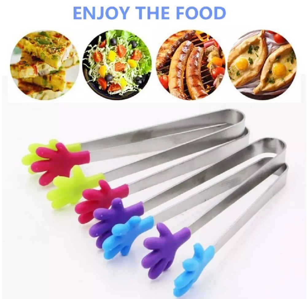 4 Pcs 5Inch Silicone Mini Tongs Set - Hand Shape, Kid-Friendly Sugar Cube Tongs