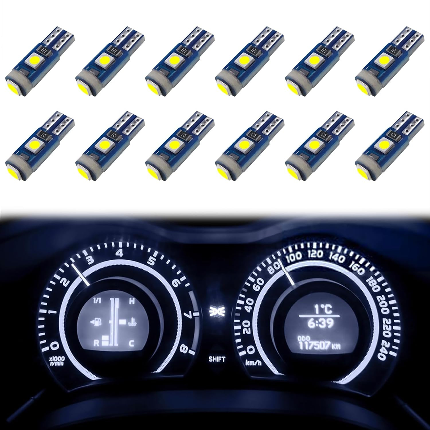 12x T5 LED Bulbs White 12V Canbus 74 73 2721 Dash Cluster Panel Light 3030 SMD