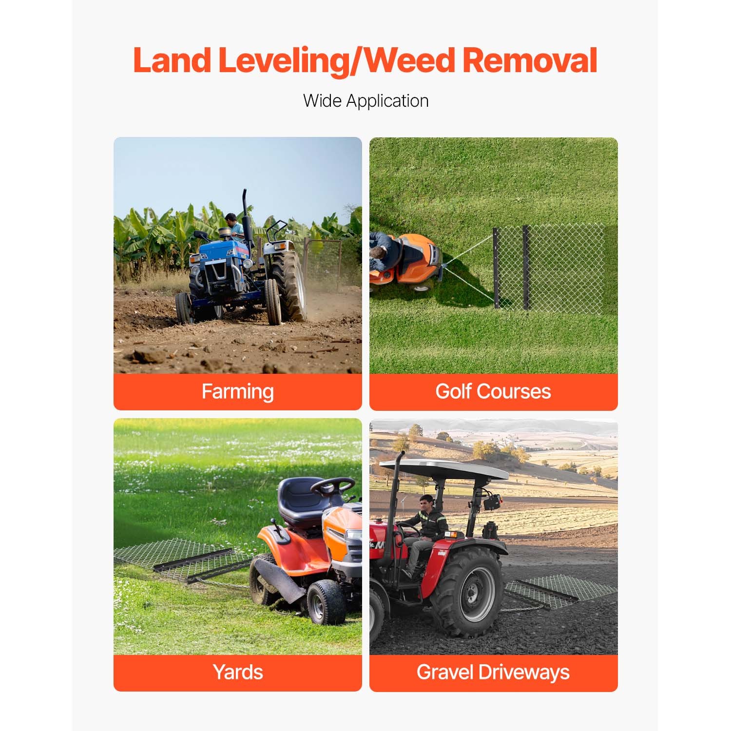 Drag Harrow 4 x 5 ft Chain Harrow Lawn Rake ATV UTV Tractor Attachments