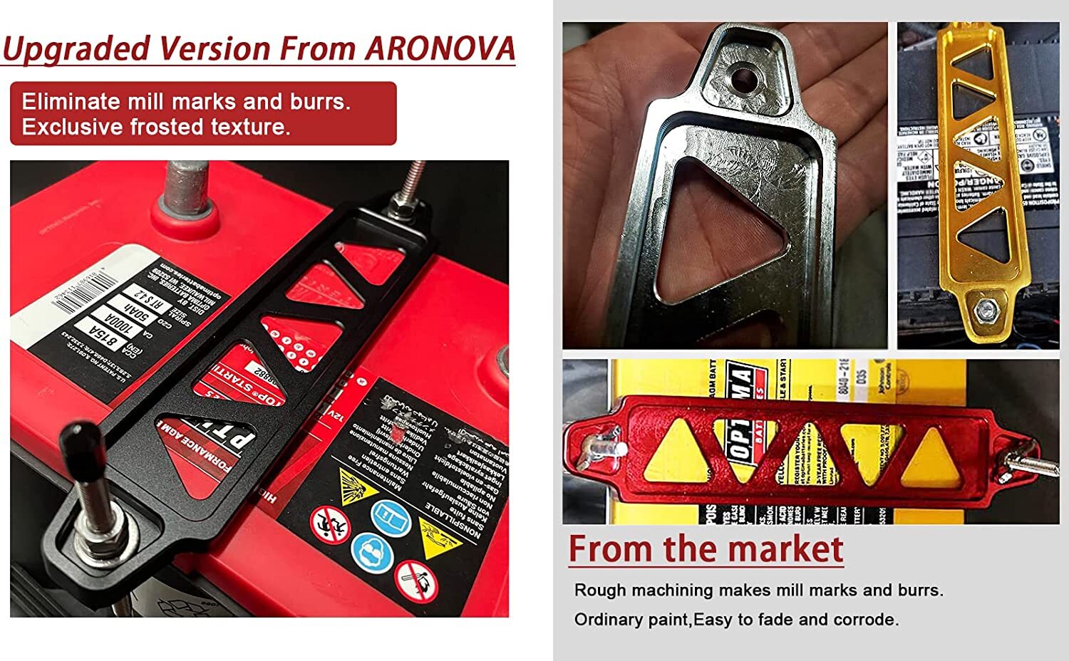 Aluminum Car Battery Hold Tie Down Bracket Mount Kit + 10'' J-Hooks Bolts