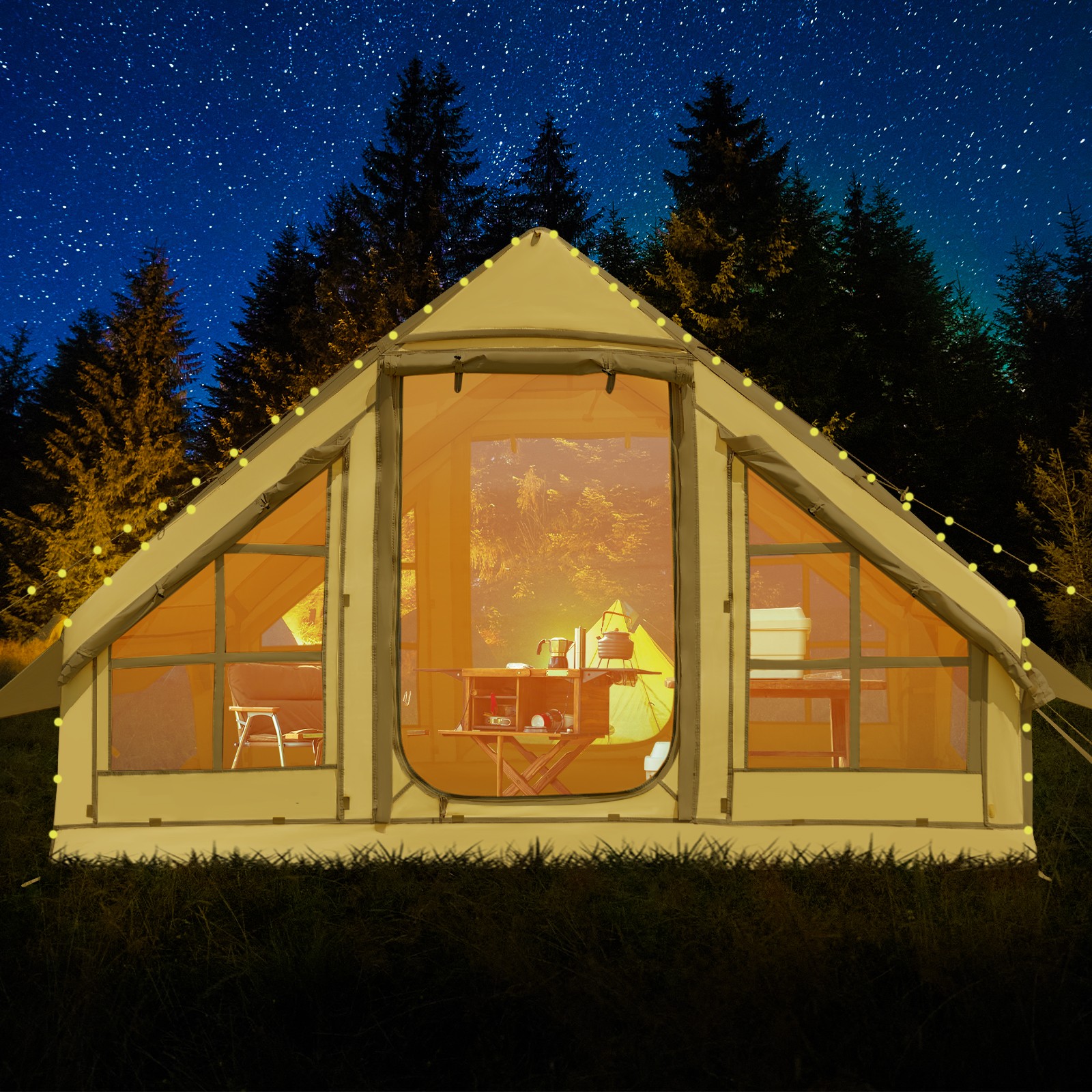 Portable Inflatable Camping Tent 6 Person Waterproof w/ Stove Jack Window