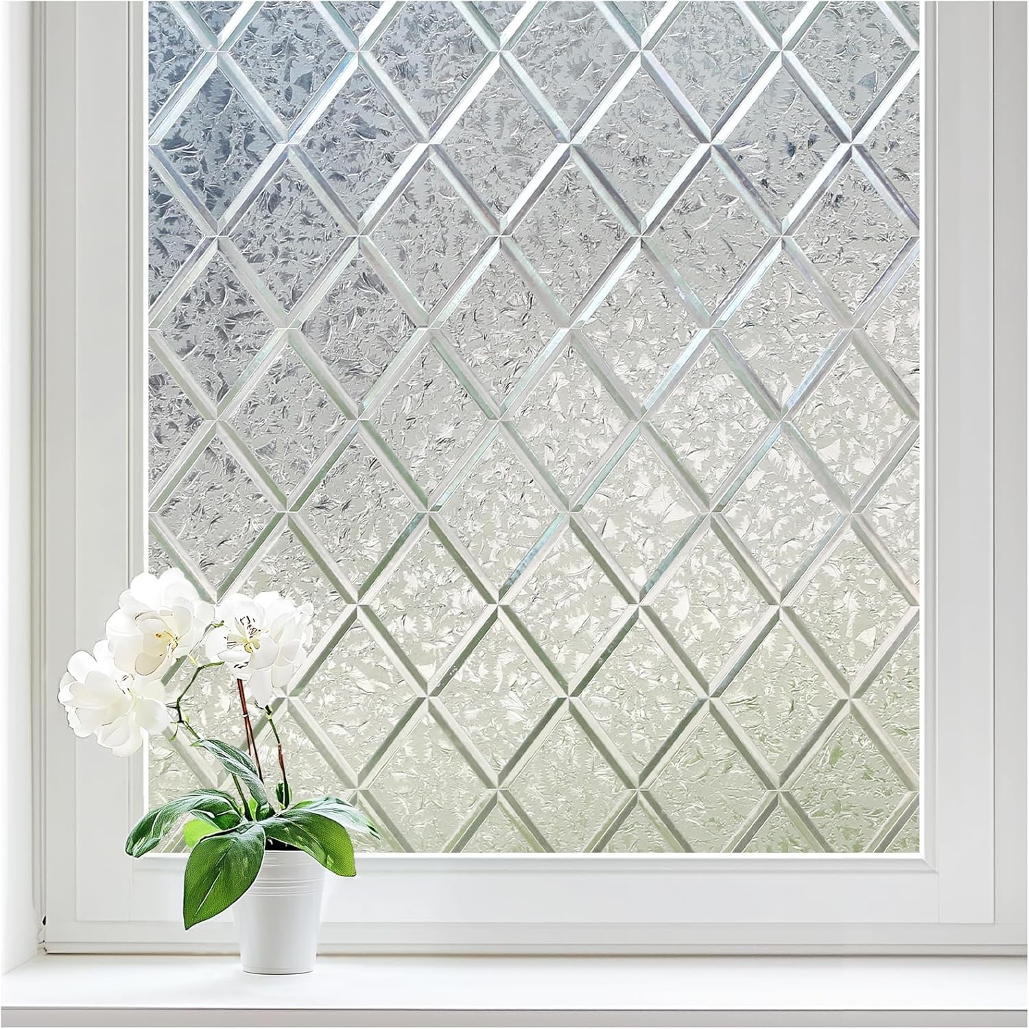 rabbitgoo Window Film Decorative Frosted Glass Static Cling Lattice Sticker