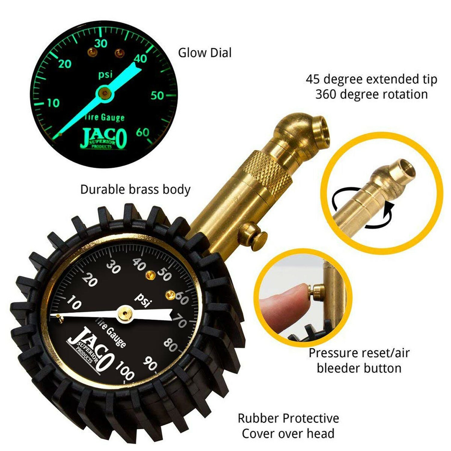 JACO Elite Tire Pressure Gauge - 100 PSI