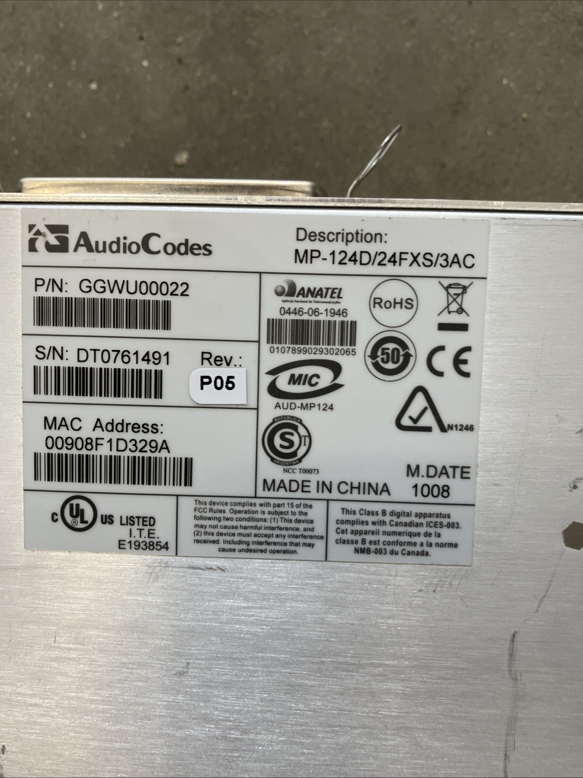 MG VPS1218UL CCTV Camera Power Supply And Audio codes MP-124