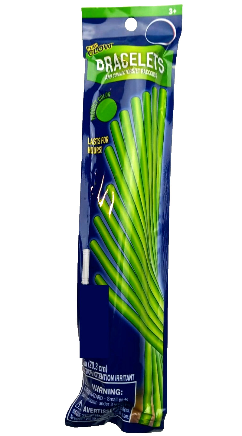 (Pack of 8) Glow Bracelets w/ Connectors Green Glow Sticks 8 Inch