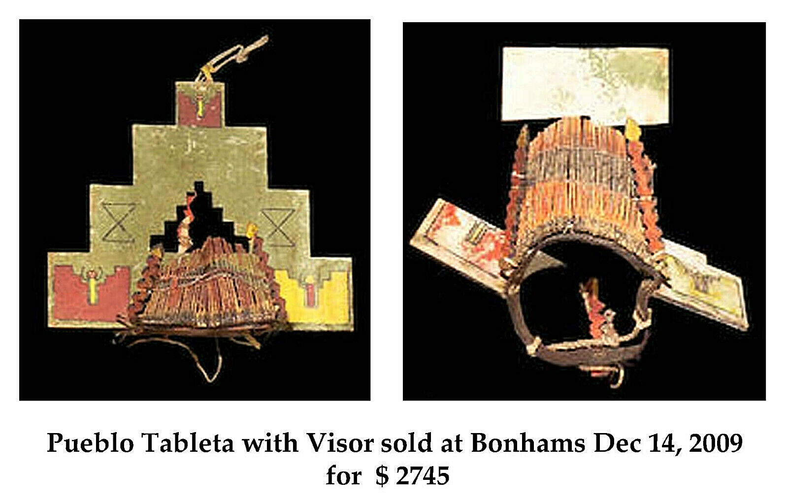 16th NuYrSale Jemez Pueblo Headress TABLETA VISOR Painted-Dance Worn 16 "x 12"