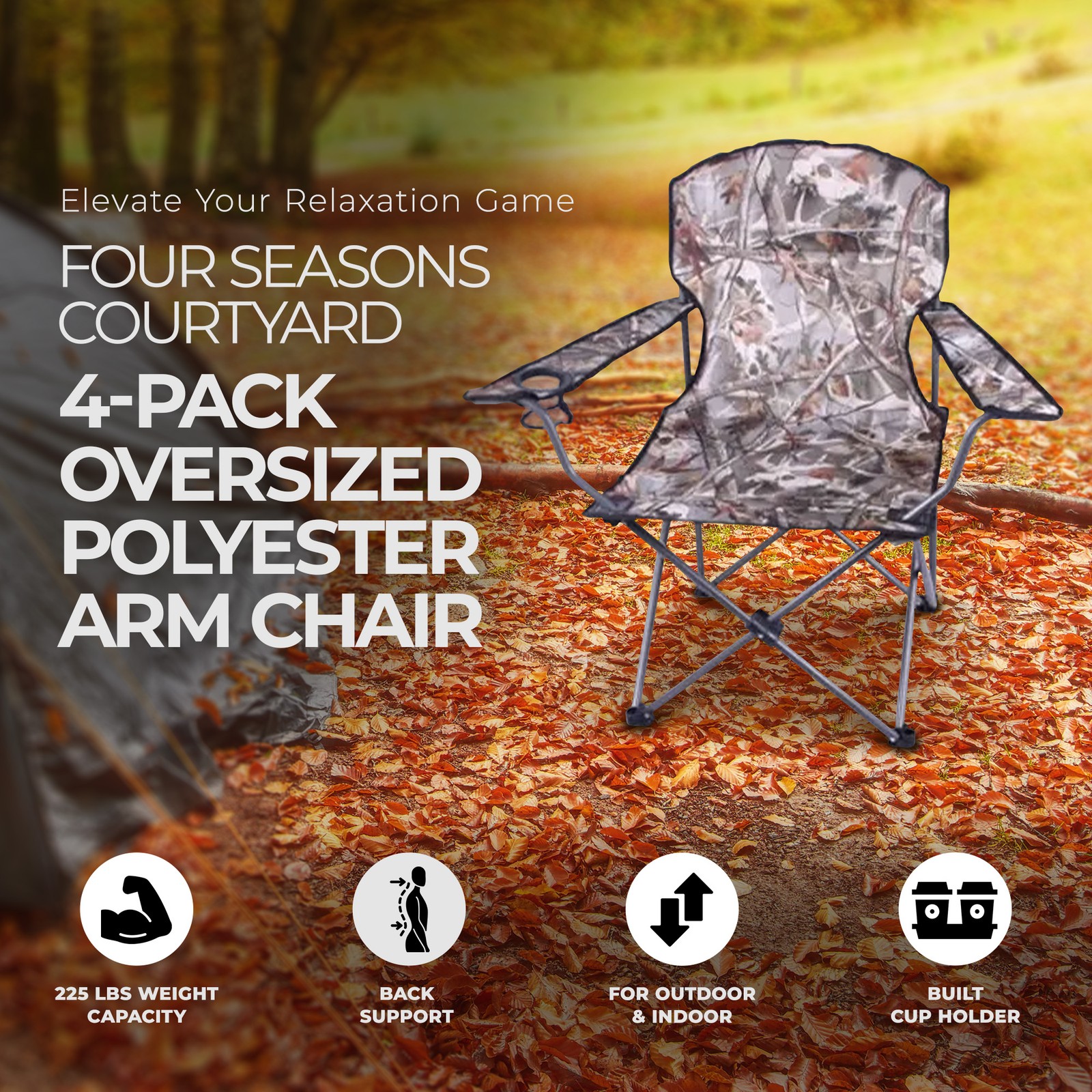 Four Seasons Courtyard Oversized Polyester Arm Chair w/Durable Steel Frame, Camo