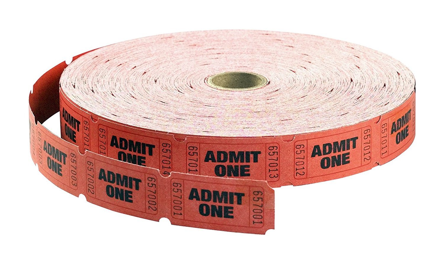 MACO Single Roll - Admit One - Tickets, 1 x 2 Inches, Red, 2000 Per Roll 18-610