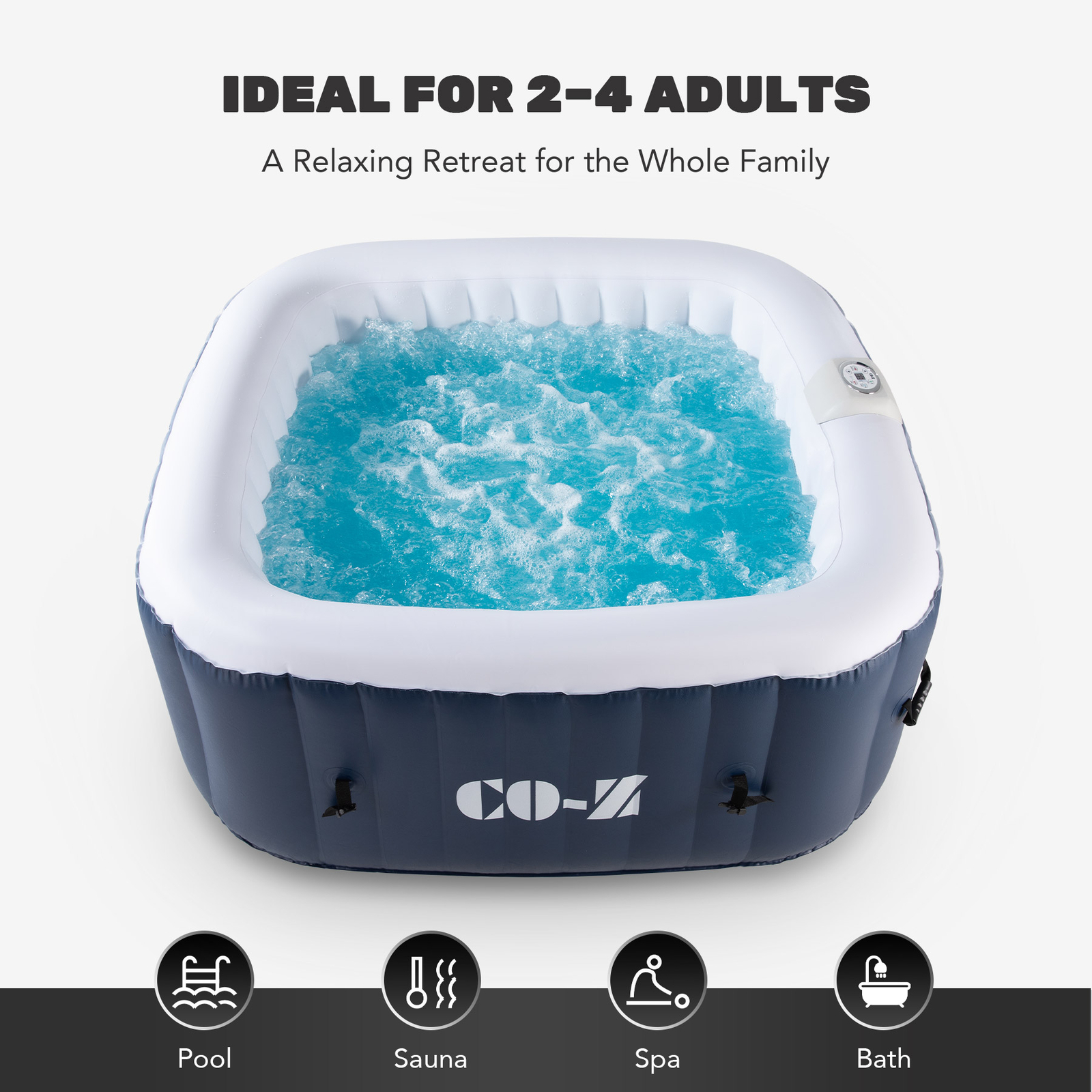 CO-Z 4 Person Portable Inflatable Outdoor 120 Air Jet Spa Hot Tub w Pump & Cover