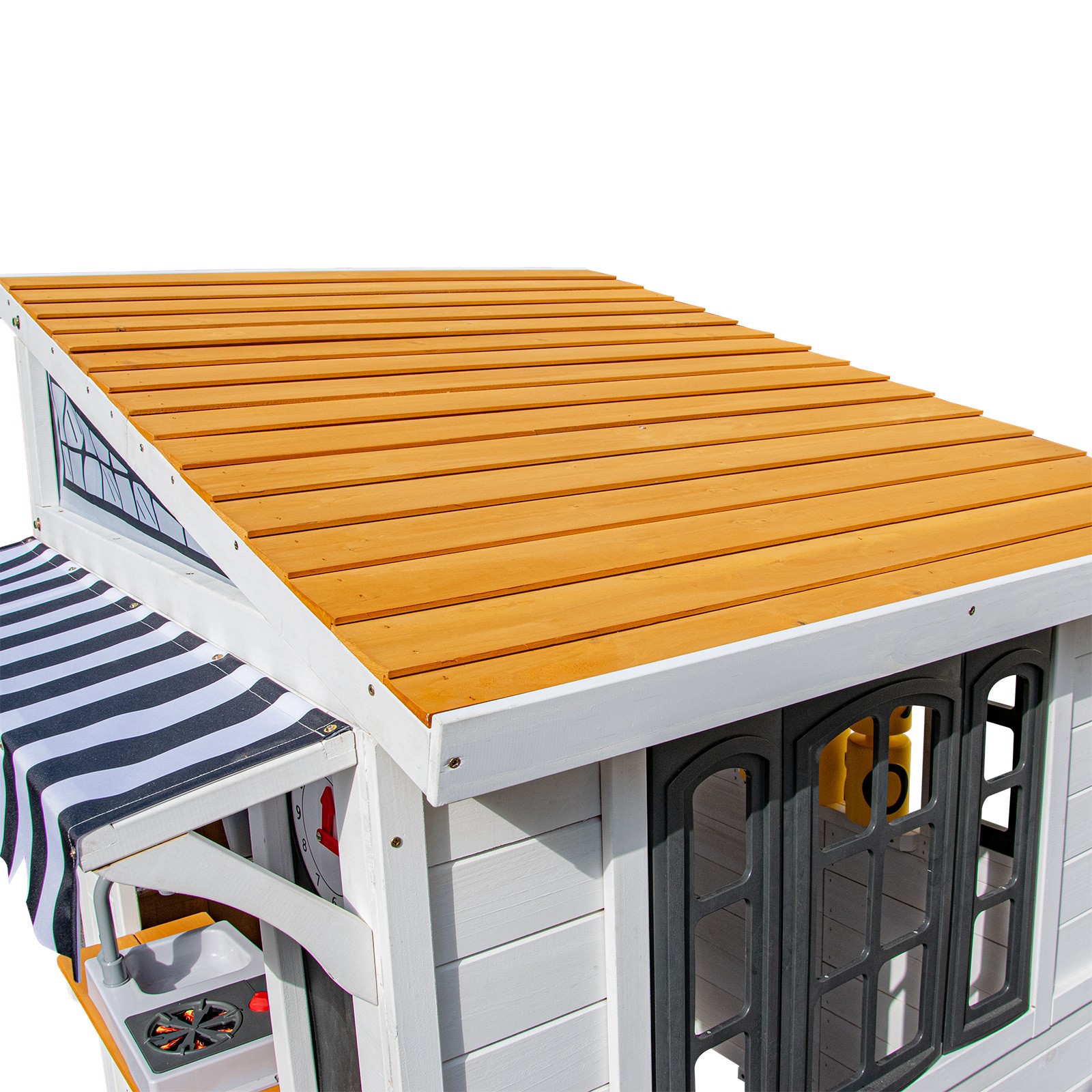 Kids Wooden Playhouse Outdoor Cottage Play Kitchen,Bench,Blackboard,Tic-Tac-Toe