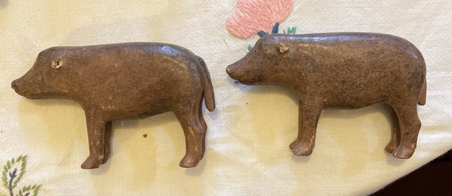 Victorian 19th Century 2 Hand Made Folk Art Pigs. Primitive / Naiave. Folk Art