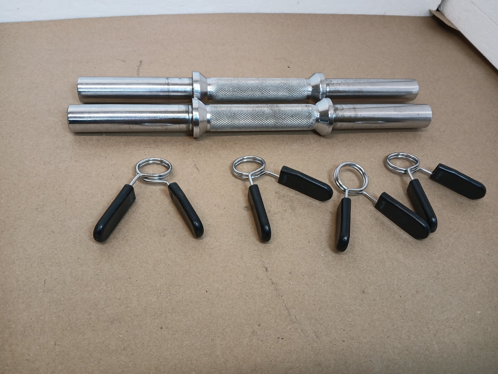 Standard 1" Dumbbell Handles Pair + Spring Collars Weight Lifting Bar Set