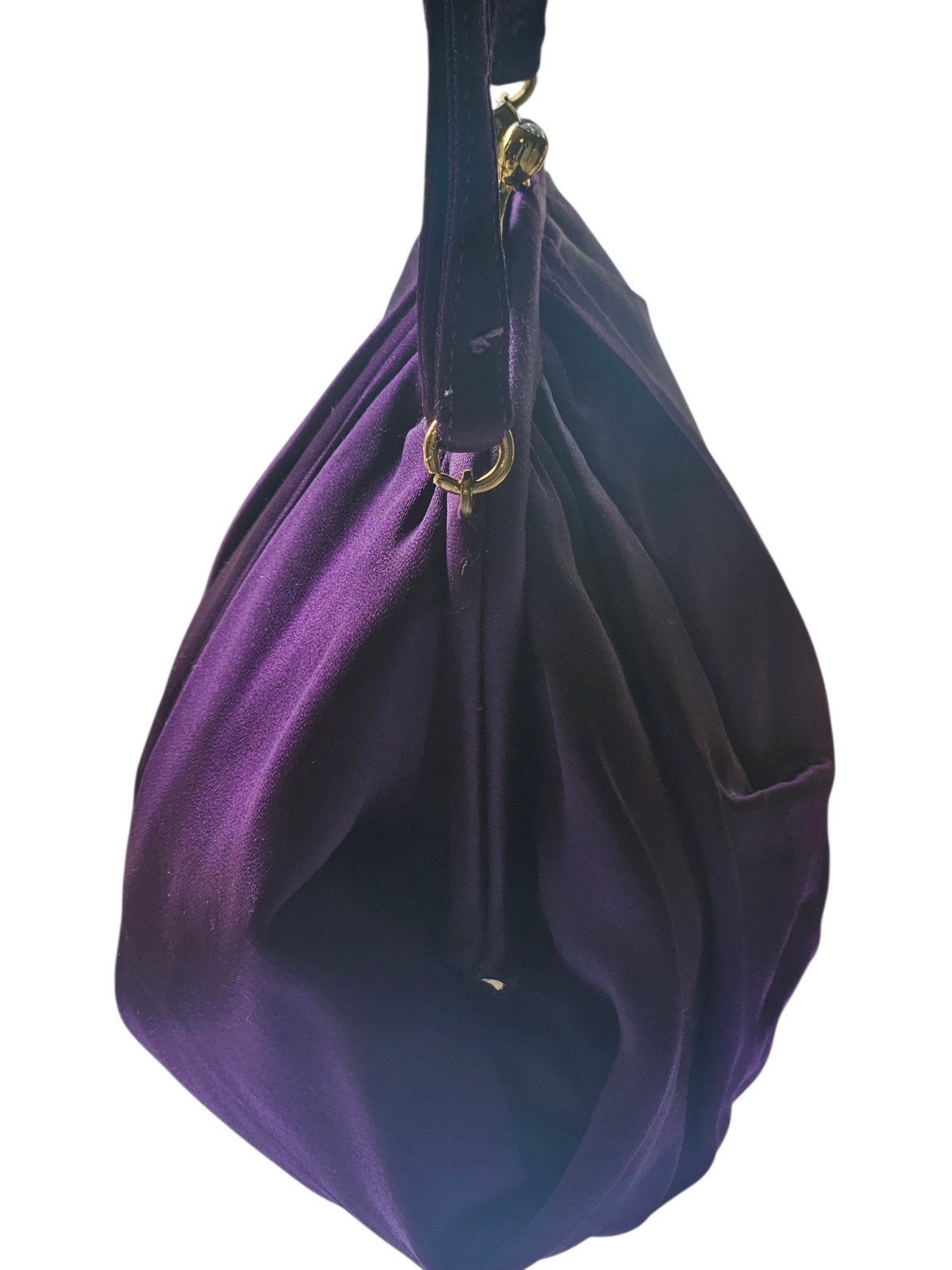 Vintage MM (Morris Moskowitz) Purple Satin Handbag Jewel Kiss Lock ~7" X 8.5"