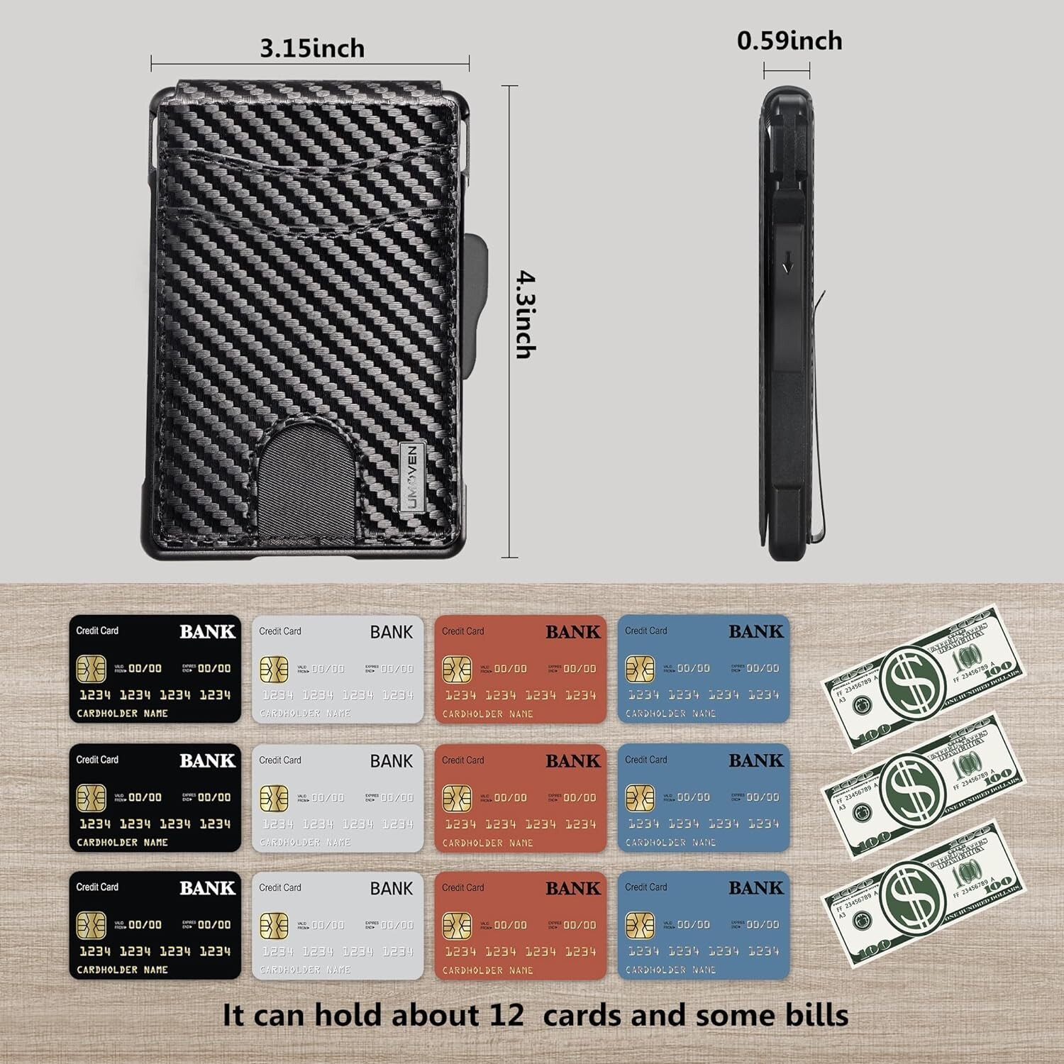 Men's Slim Pop Up Bifold Wallet with Money Clip, Minimalist Wallet RDIF Blocking