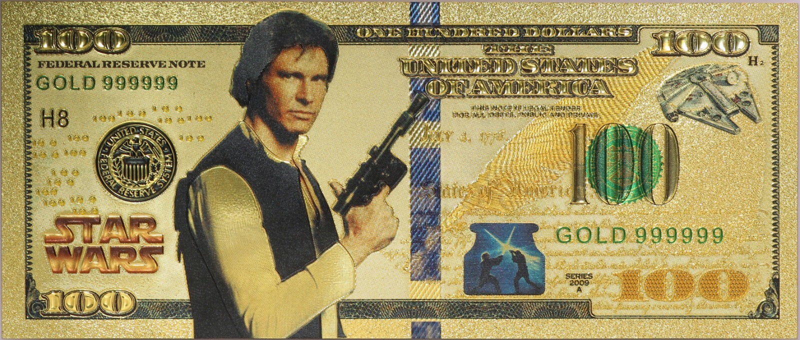 Lot of 8 Star Wars Darth Vader Yoda Luke Han Boba Fett Gold Foil Notes Set XS12