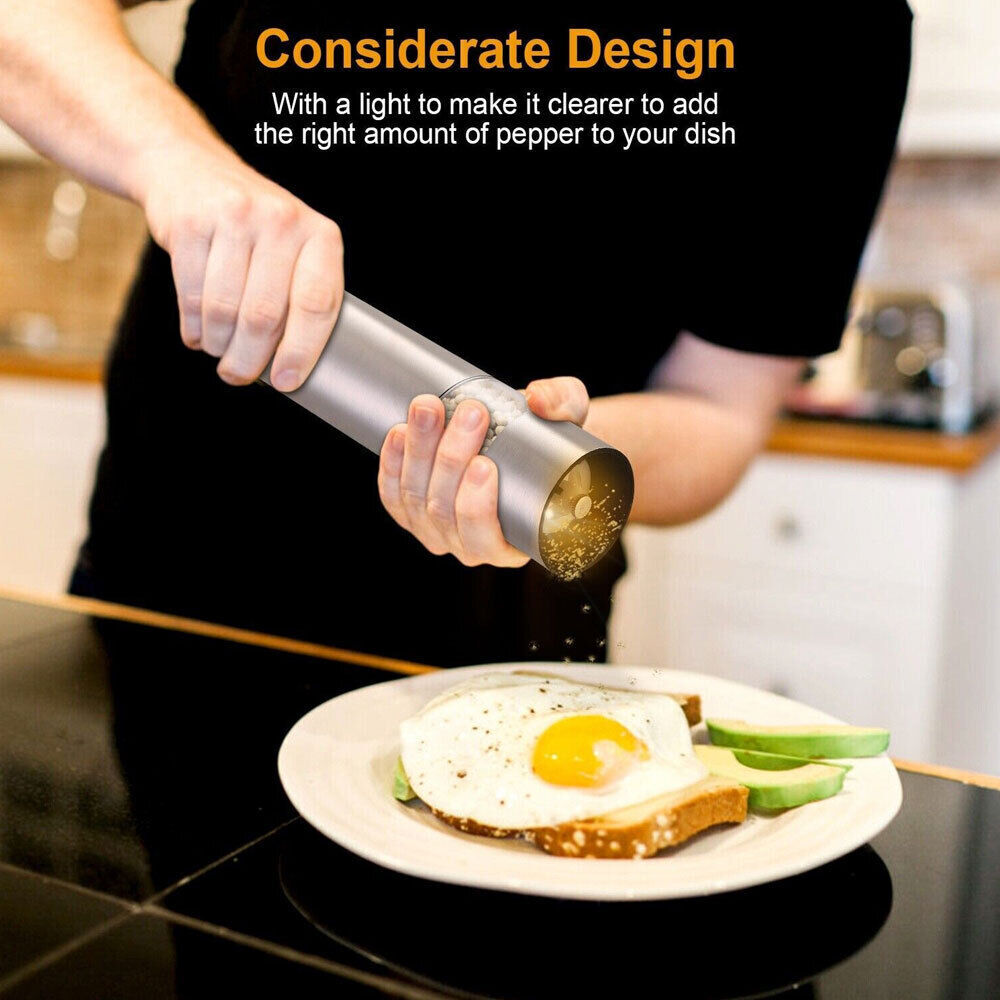 2x Light Up Electric Salt & Pepper Mill Stainless Steel Electronic Grinder Pots