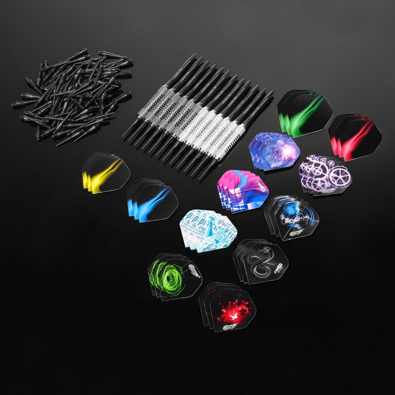 16g Soft Tip Darts Set with Black&Sliver Barrels+Nylon Shafts+36pcs Flights