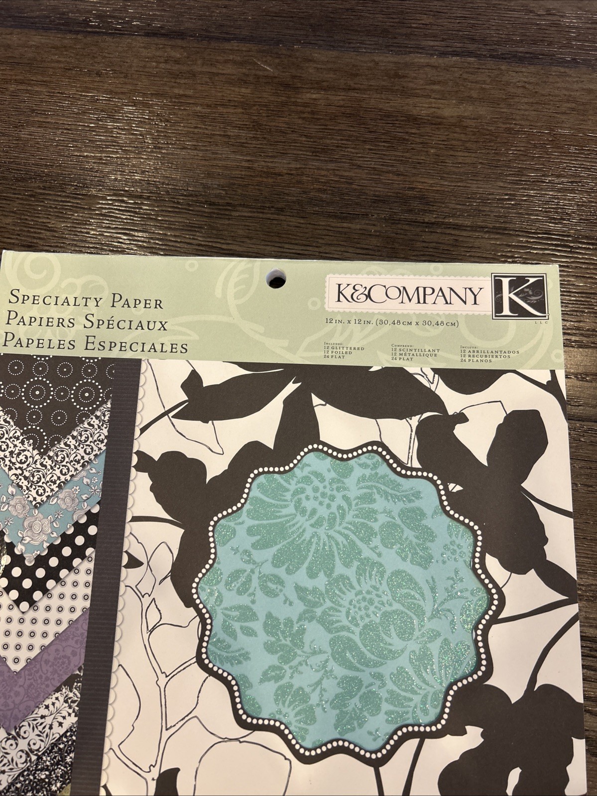 K & Company Scrapbook Glitter Specialty Paper Pad 48 Sheets 12x12 Ivory Black