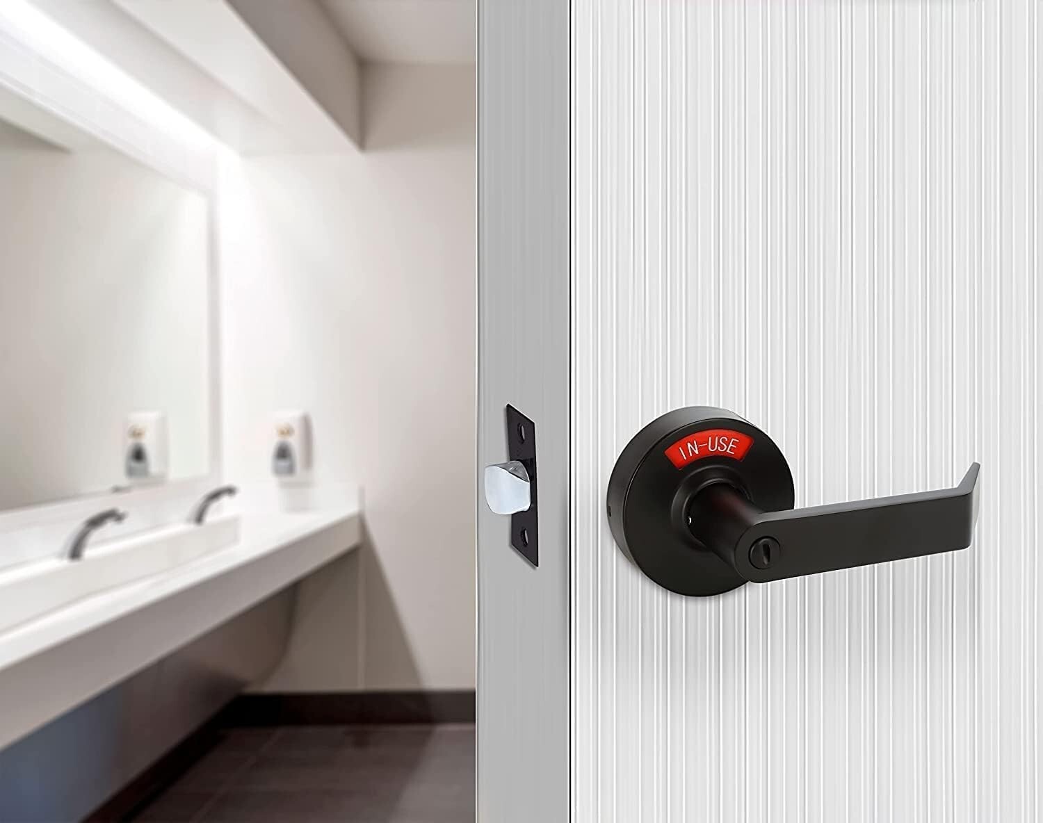 Extra Large Bathroom Privacy Lever Lock with Indicator Left-hand Door Black