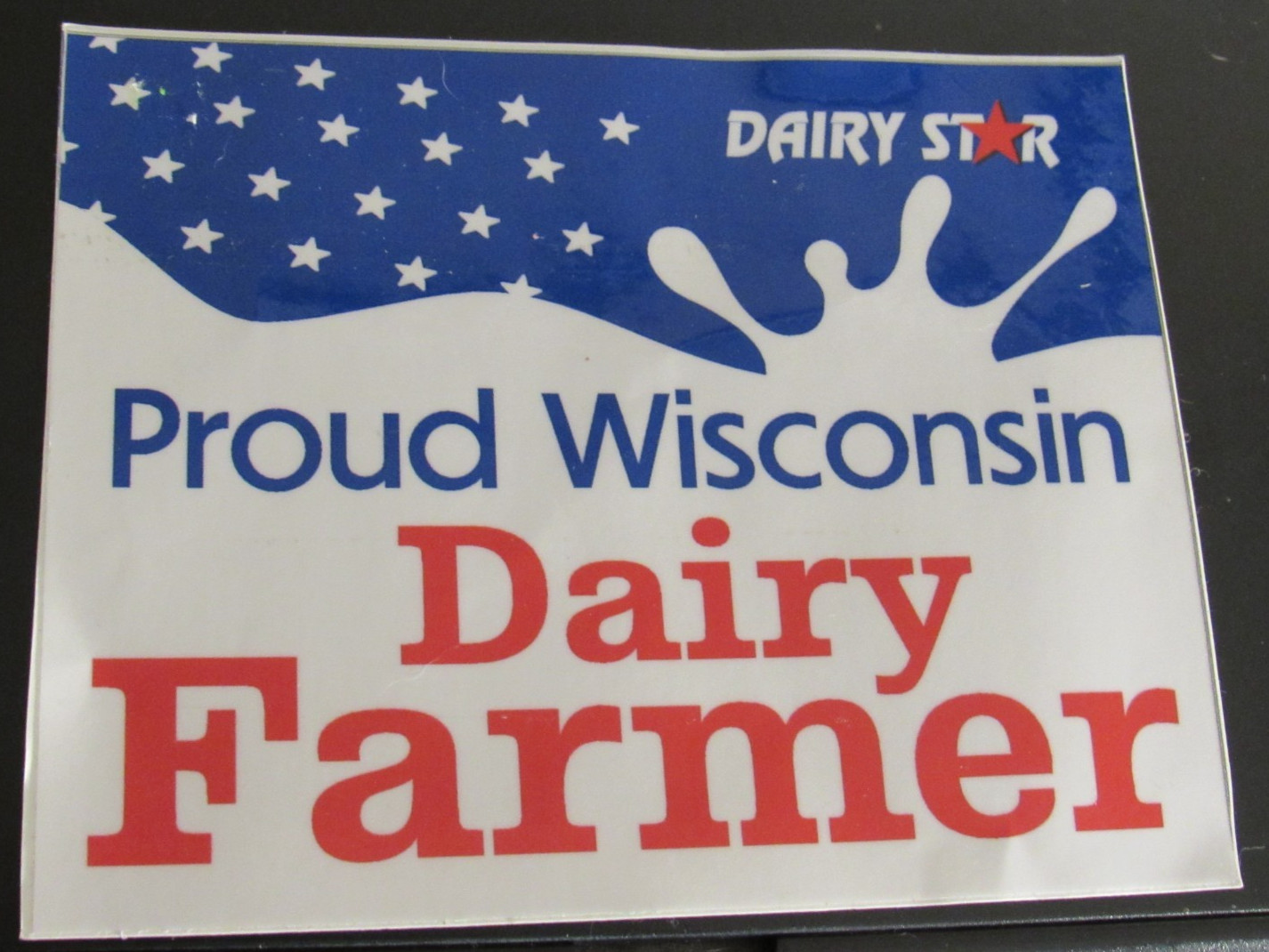 Proud Wisconsin Dairy Farmer sticker Dairy star 5.75" by 4.5" red white blue