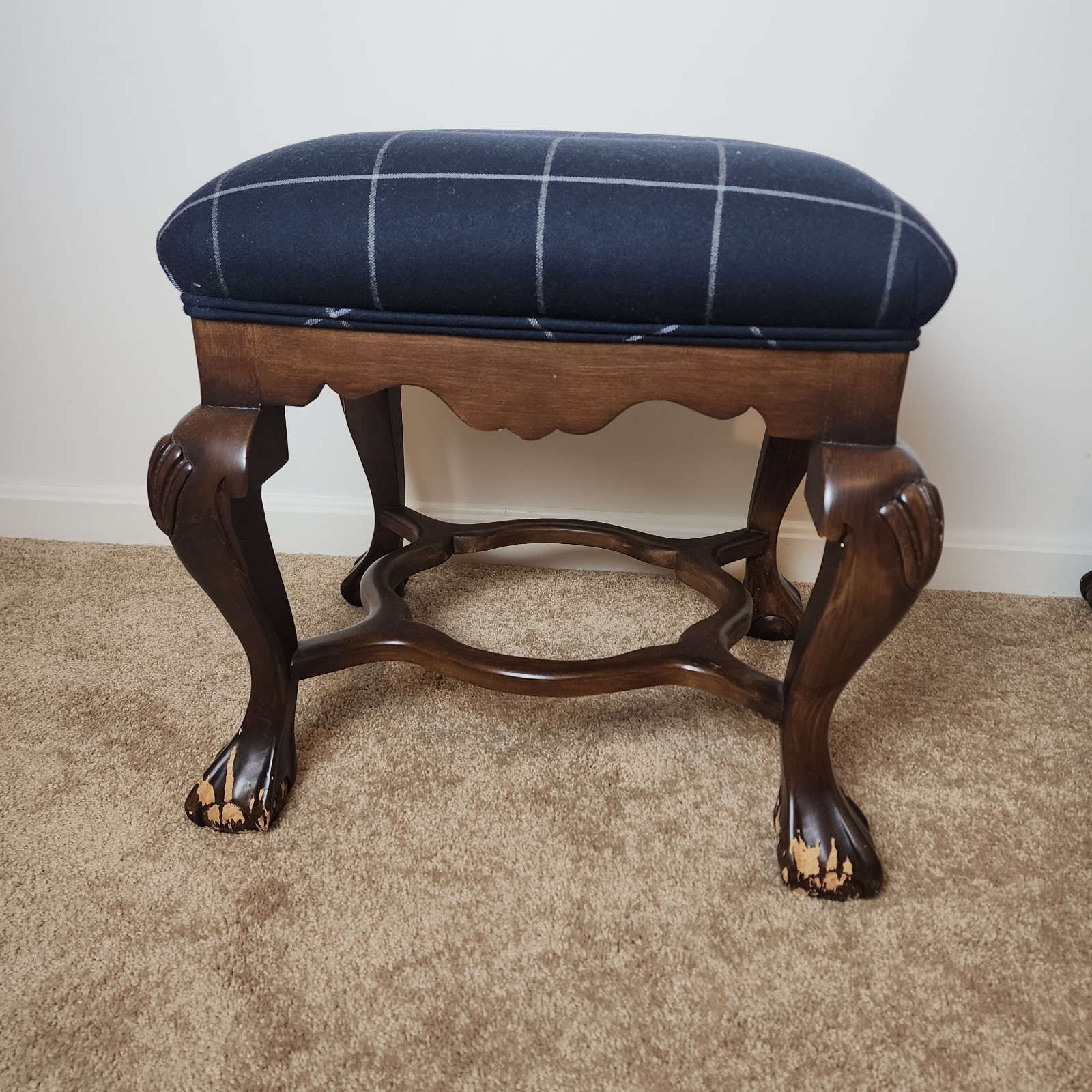 Vintage Pair of Georgian Style Walnut Foot Stools Mid-Century Vintage 1960–1970s