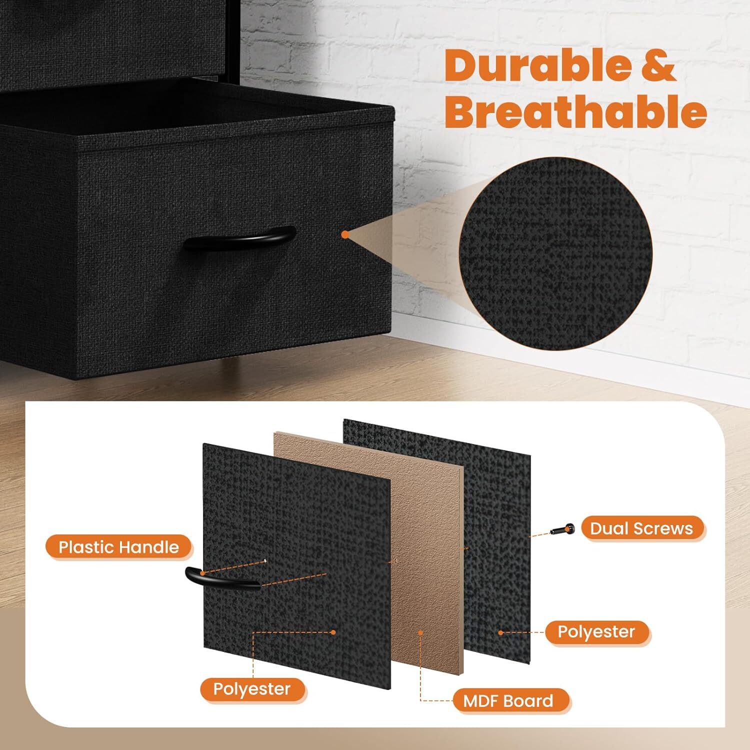 2Pcs Nightstand End Table Side Table with 2 Fabric Drawers Bedside Table Bedroom