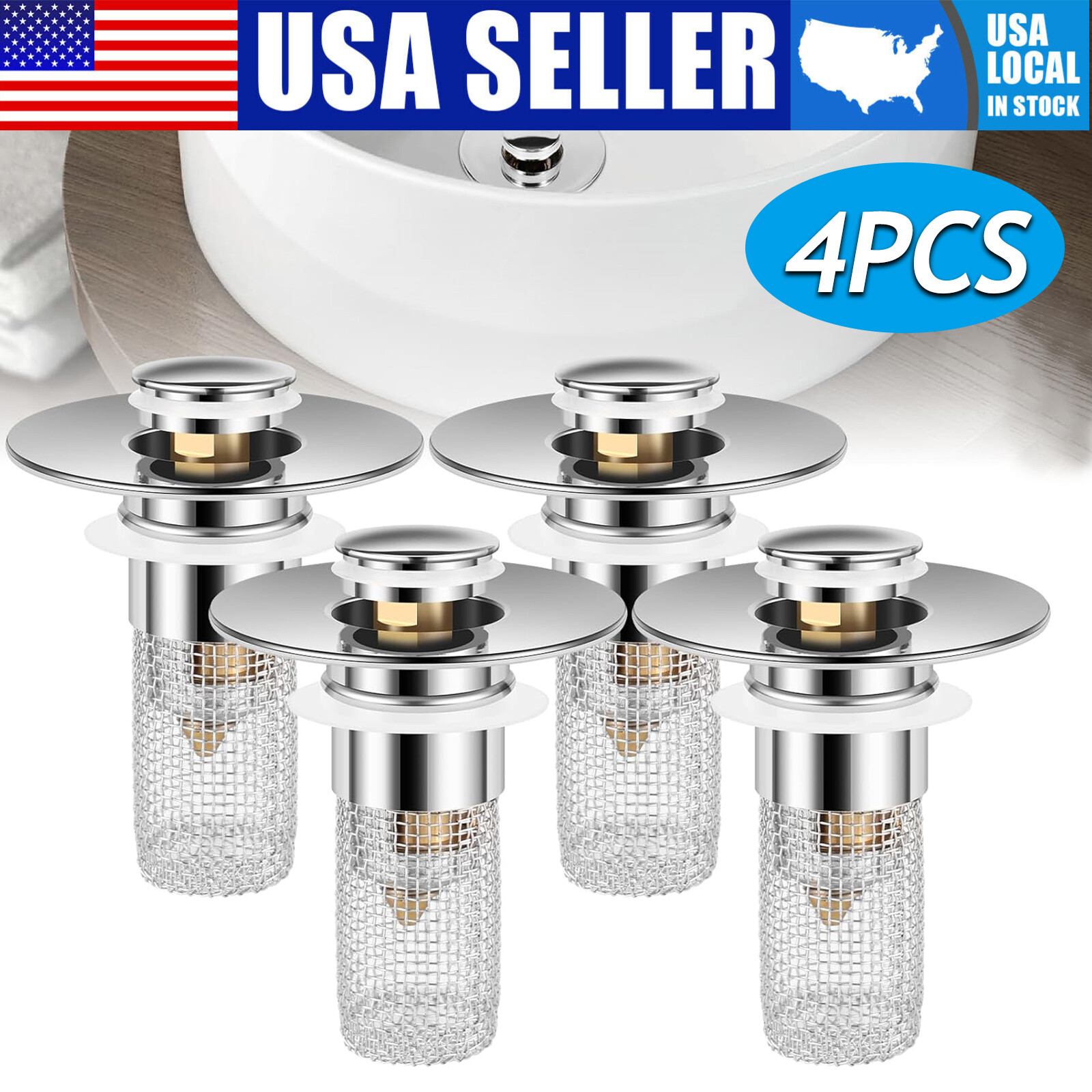 4PCS Bathroom Sink Stopper Hair Catcher Pop Up Sink Drain Filter Good Bathroom