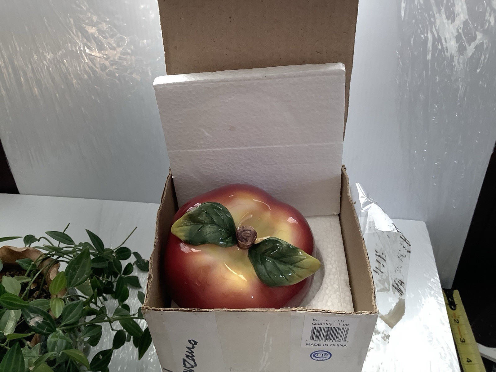 Ceramic Apple Cookie Jar Canister w Lid Red Kitchen Decor 6” New In Box