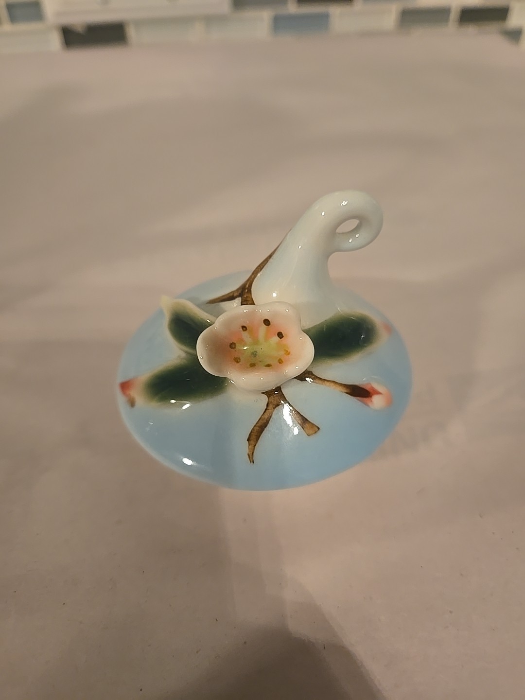 Pier 1 Imports Hand Painted Porcelain 3D Decorative Teapot Birds Flowers 7”