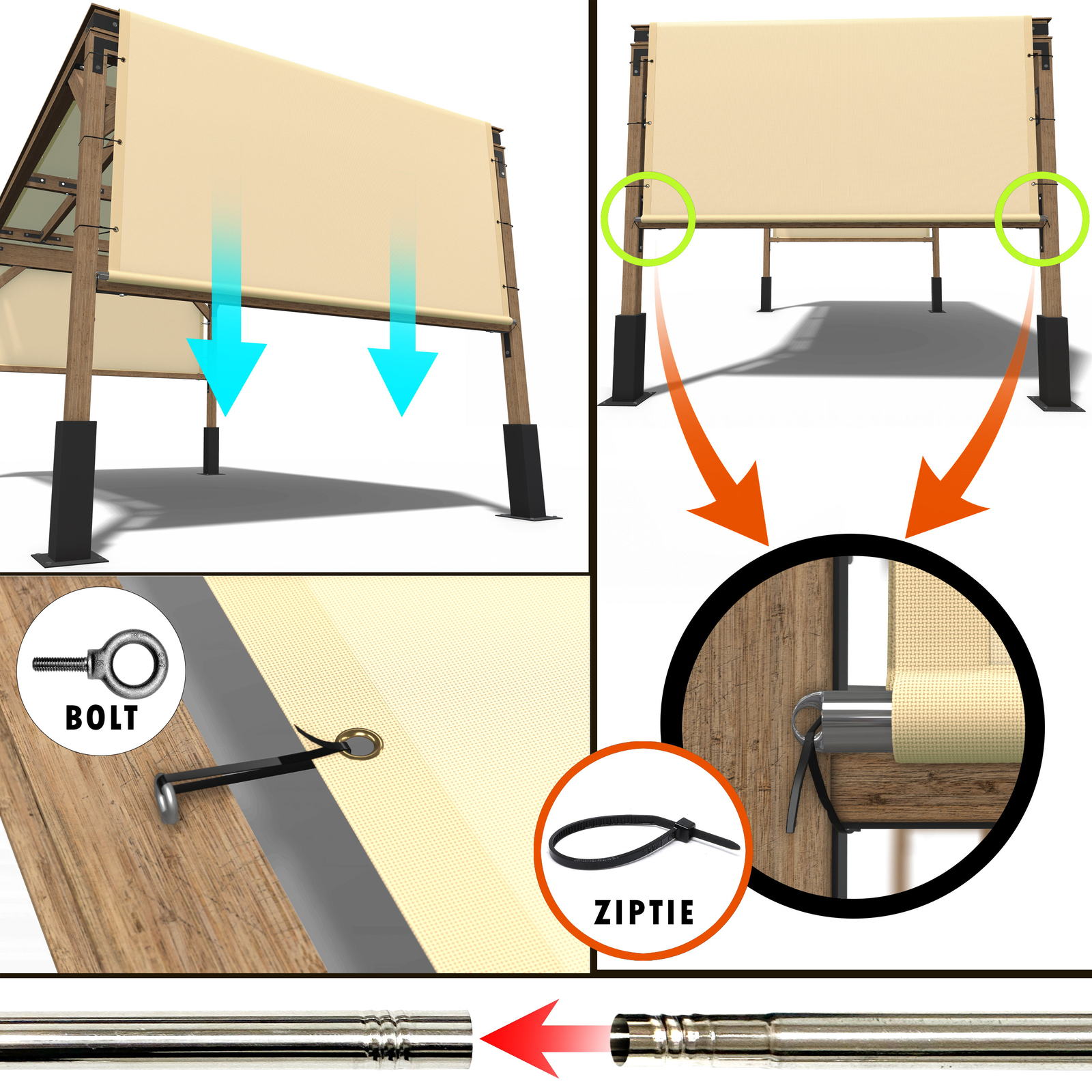 ColourTree Waterproof Pergola Sun Shade Replacement Canopy