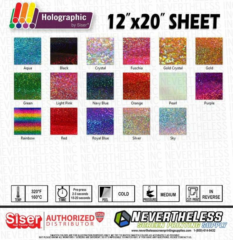 SISER Holographic HTV - Holo Heat Transfer Vinyl - 12"x20" - Heat Press Vinyl