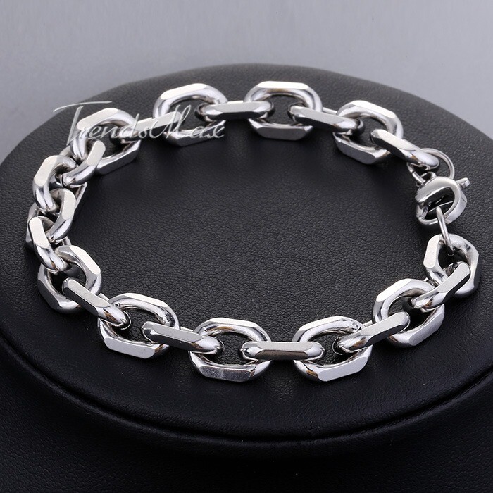 10mm Oval Cable Link Bracelet Mens Silver Stainless Steel Chain Jewelry 7-11 in