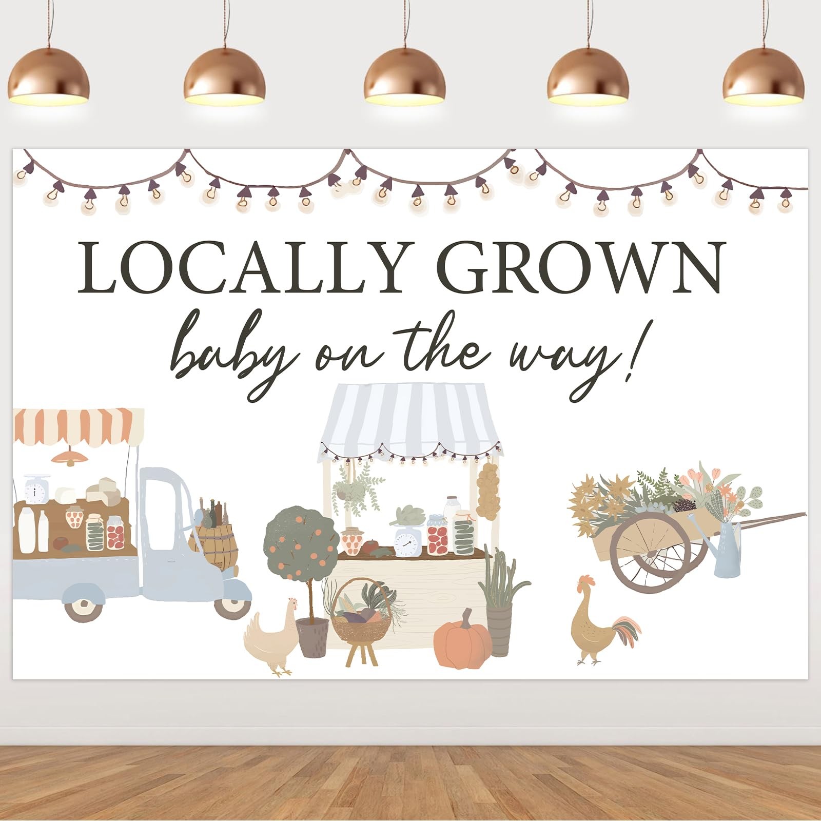Locally Grown Baby Shower Backdrop, Farmers Market, Vegetable, Fruit Decor
