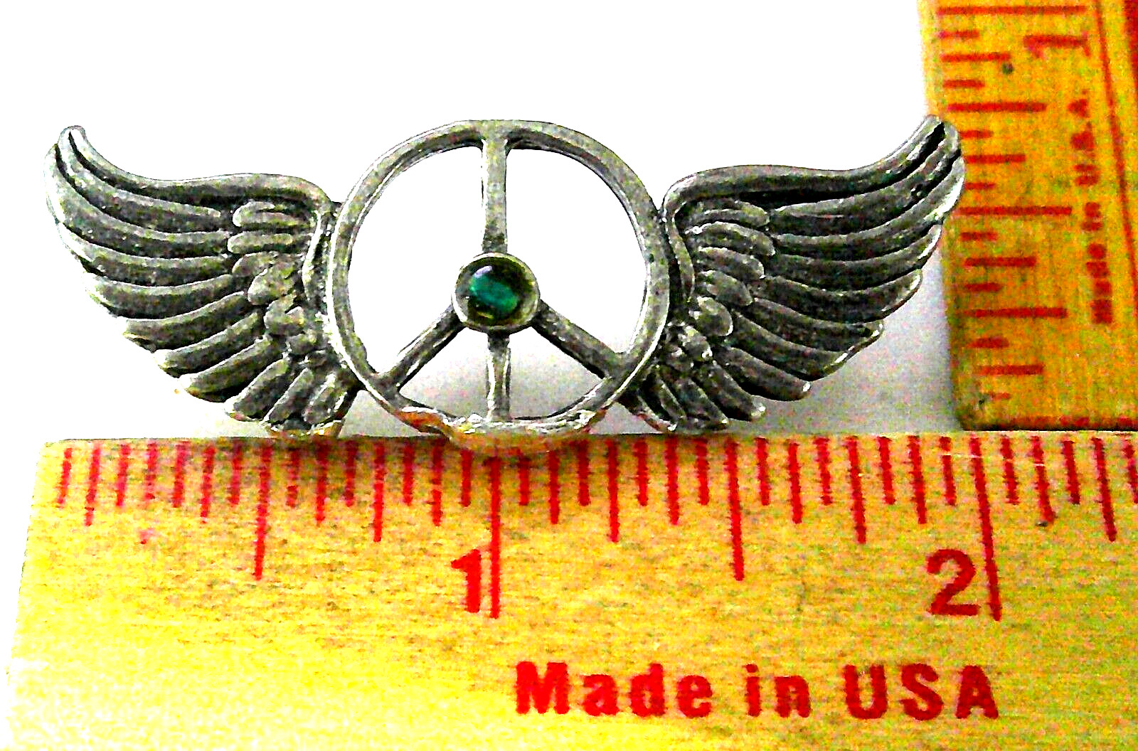 winged Peace Sign pin vintage collectible old "Hippy" -NO WAR- protest pinback