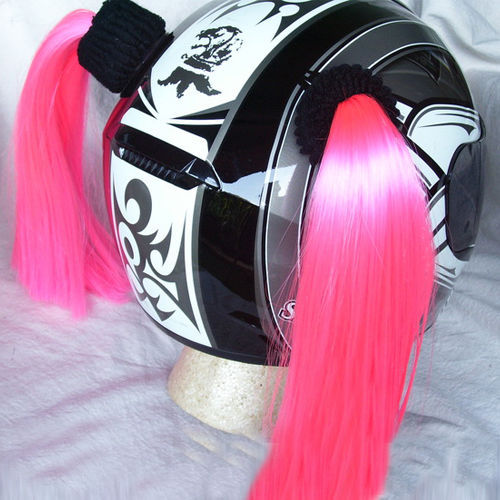 Pink Ladies Helmet Pigtails w/ Free Wristband Works On Any Motorcycle Skate