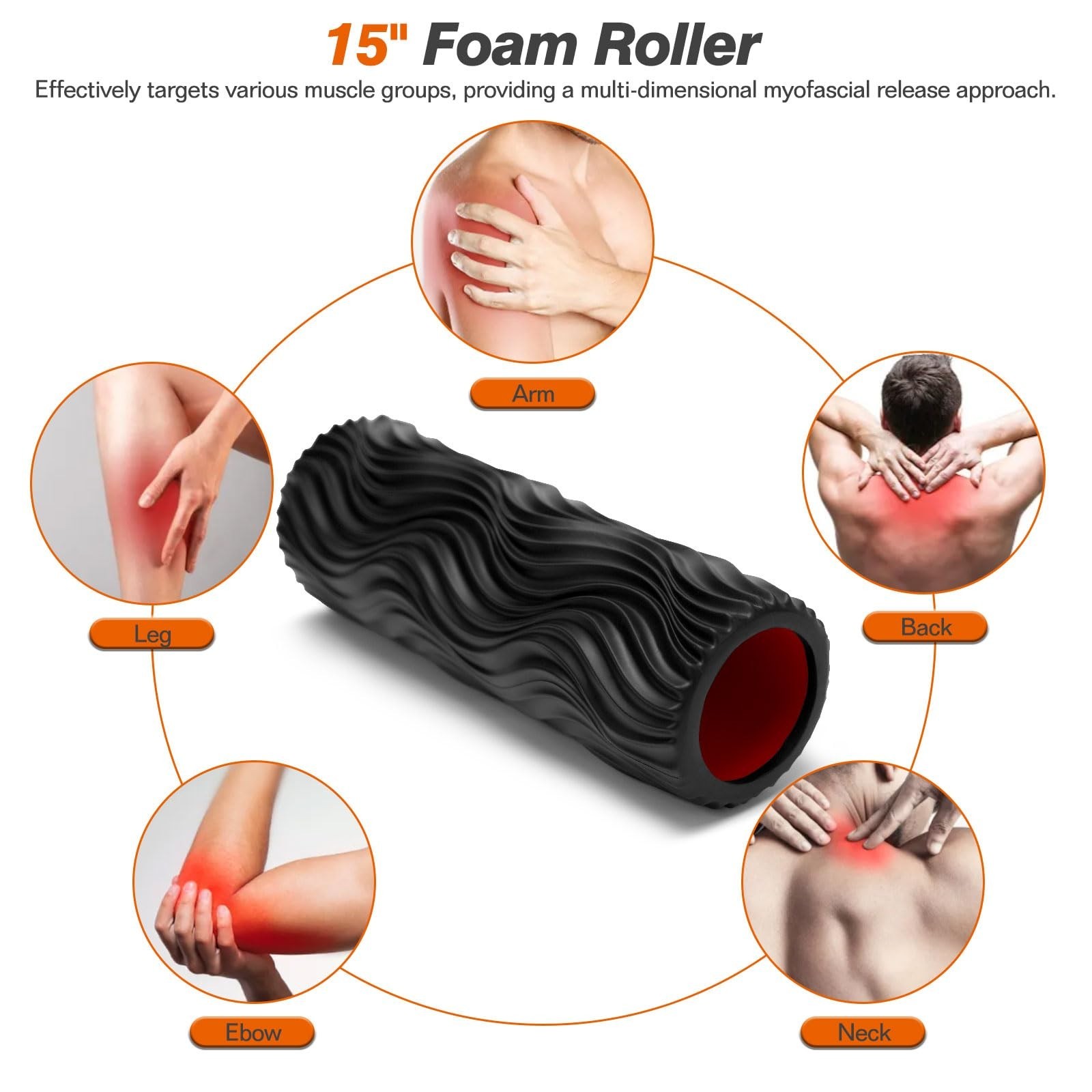 Foam Roller, 15" High Density Foam Back Roller, Wave Textured Massage Roller ...