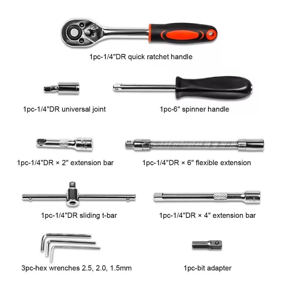 46pcs 1/4"Drive Socket Set Ratchet Wrench Set Car Tool Kit,Bit Mechanic Tool Set