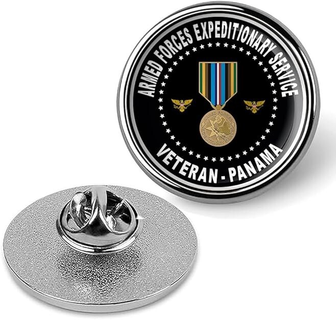 Silver Armed Forces Expeditionary Service Veteran Panama Lapel Pin Tie Shirt Pin