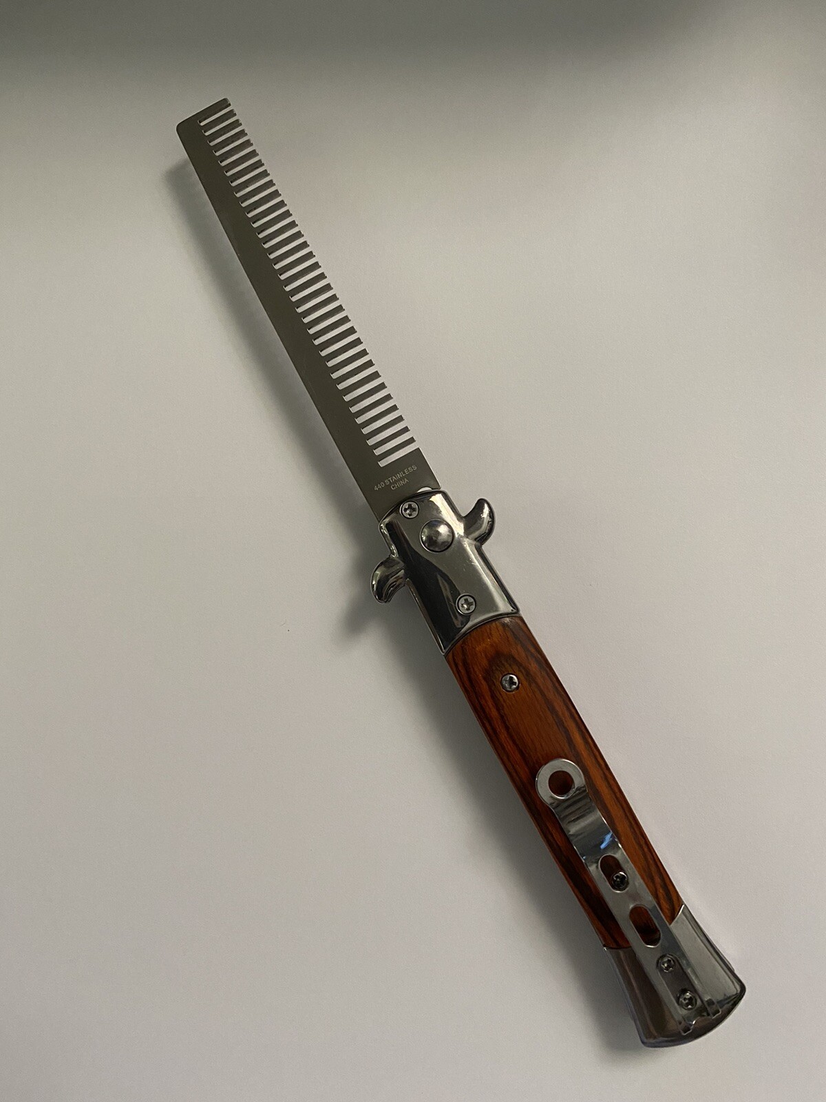 Wood SWITCHBLADE COMB Italian Stiletto Style Knife Automatic Switch Blade Toy!!