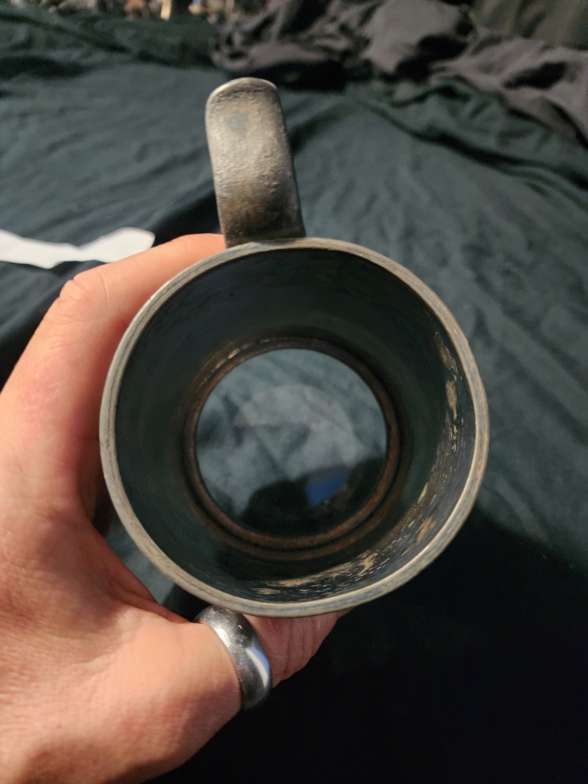 Pewter Mug with Glass Bottom 0.5 Liter Used Beer Stein