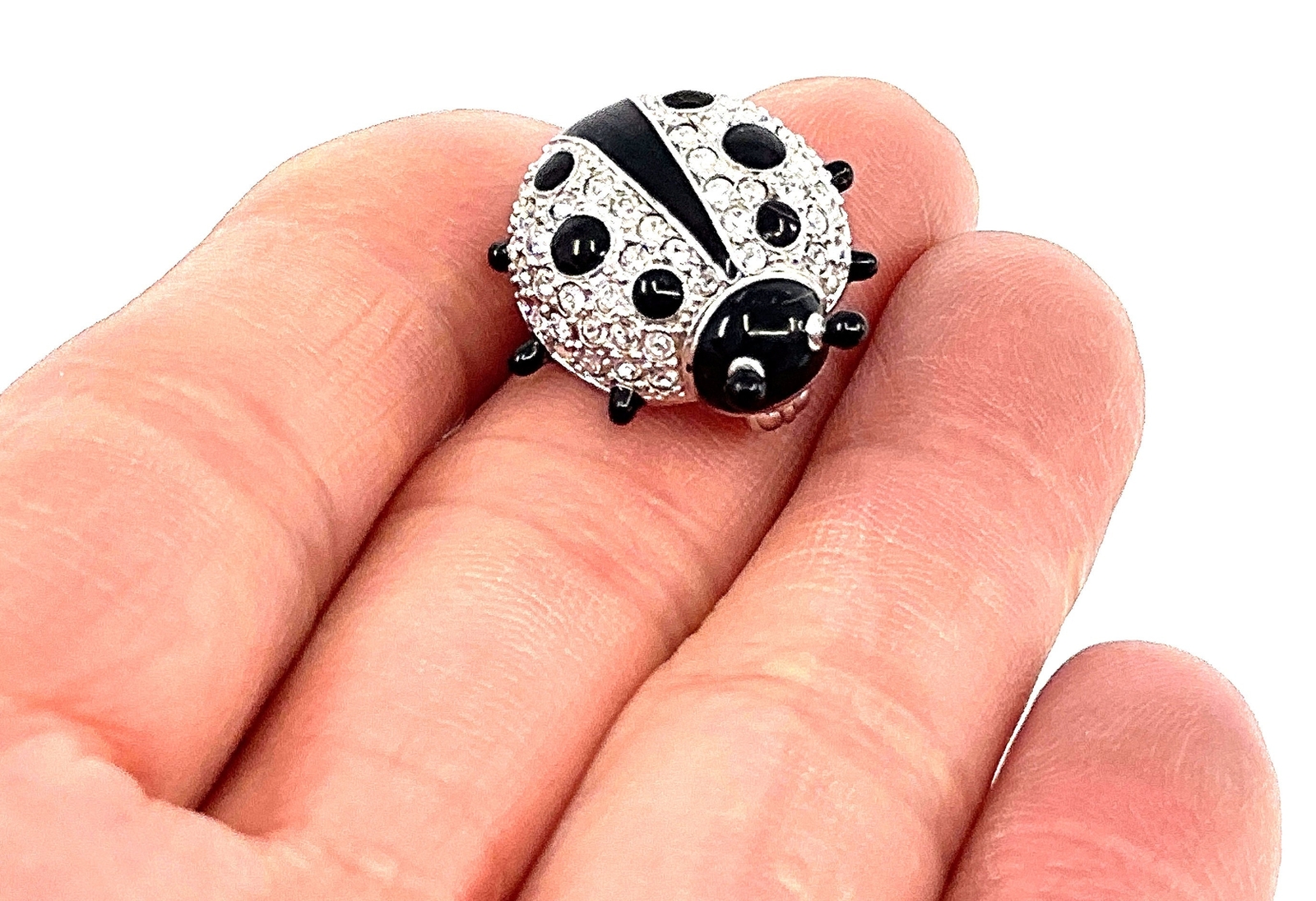 Ladybird Pin / Brooch Rhodium Plated Metal Alloy Set With Enamel And Crystals