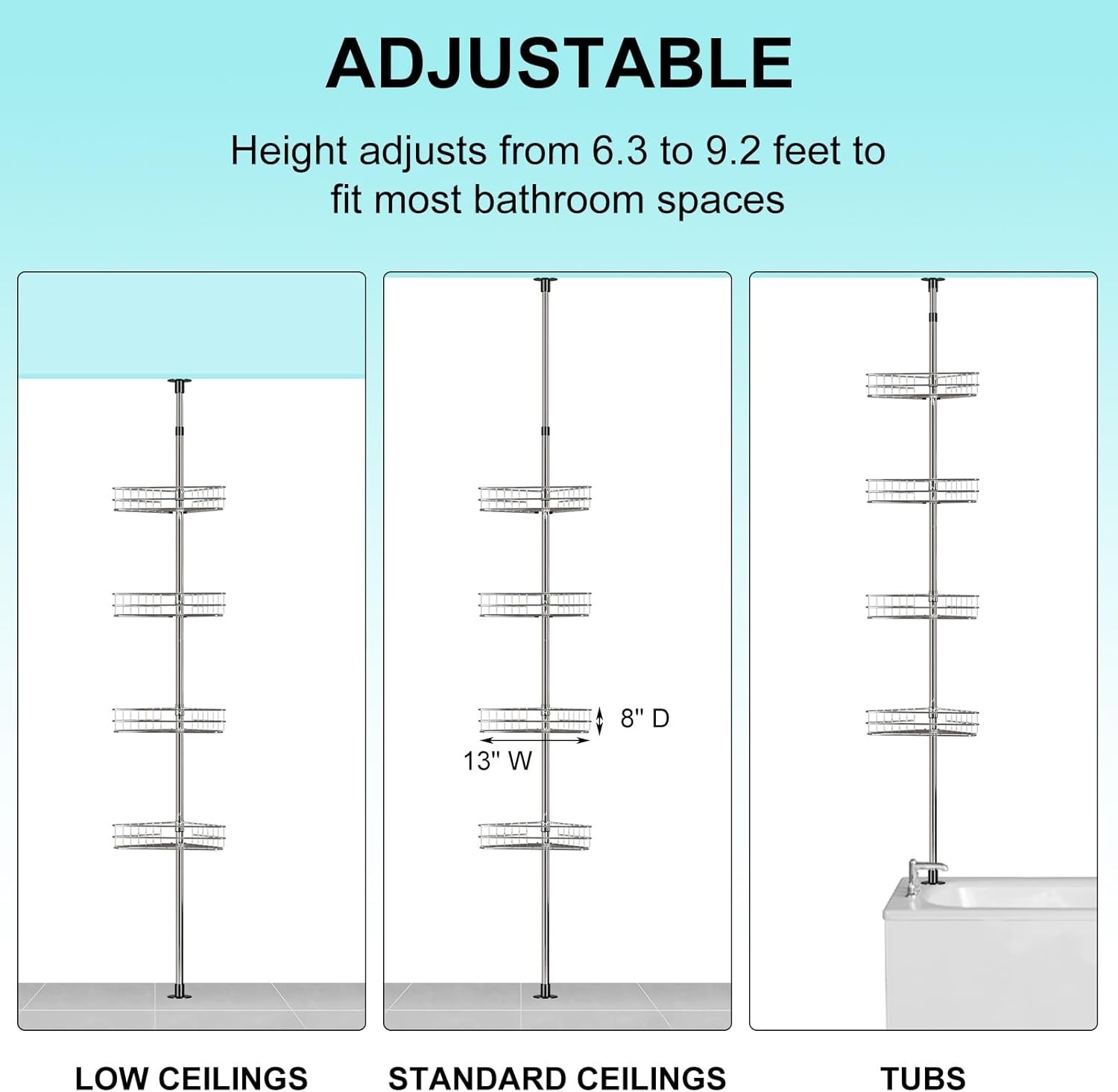 4 Tier Metal Rustproof Shower Corner Caddy Organizer for Bathroom Tension Pole