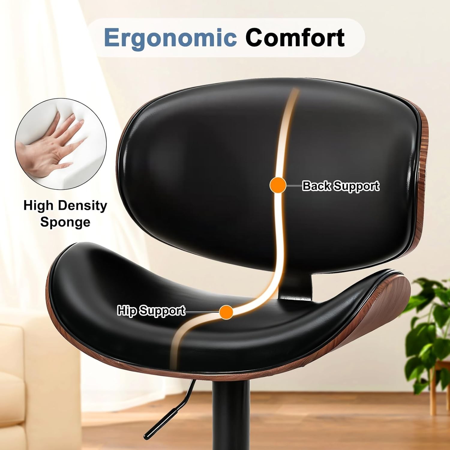 2Pcs Swivel Bar Stools,PU Leather Upholstery,w/Back&Footrest,Height Adjustable