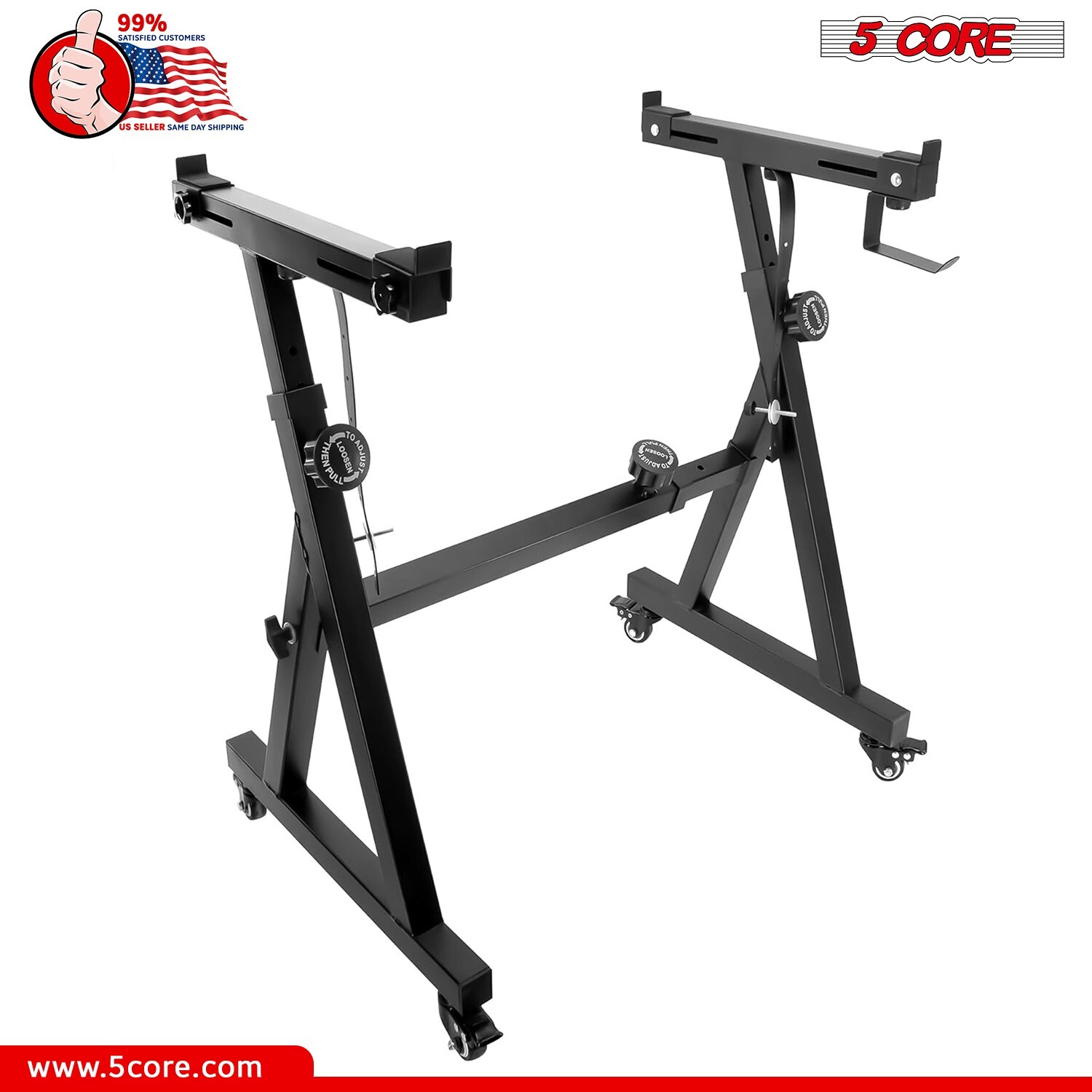 5Core Keyboard Stand Z Style w Wheels Adjustable Heavy Duty for 54–88 Key Pianos