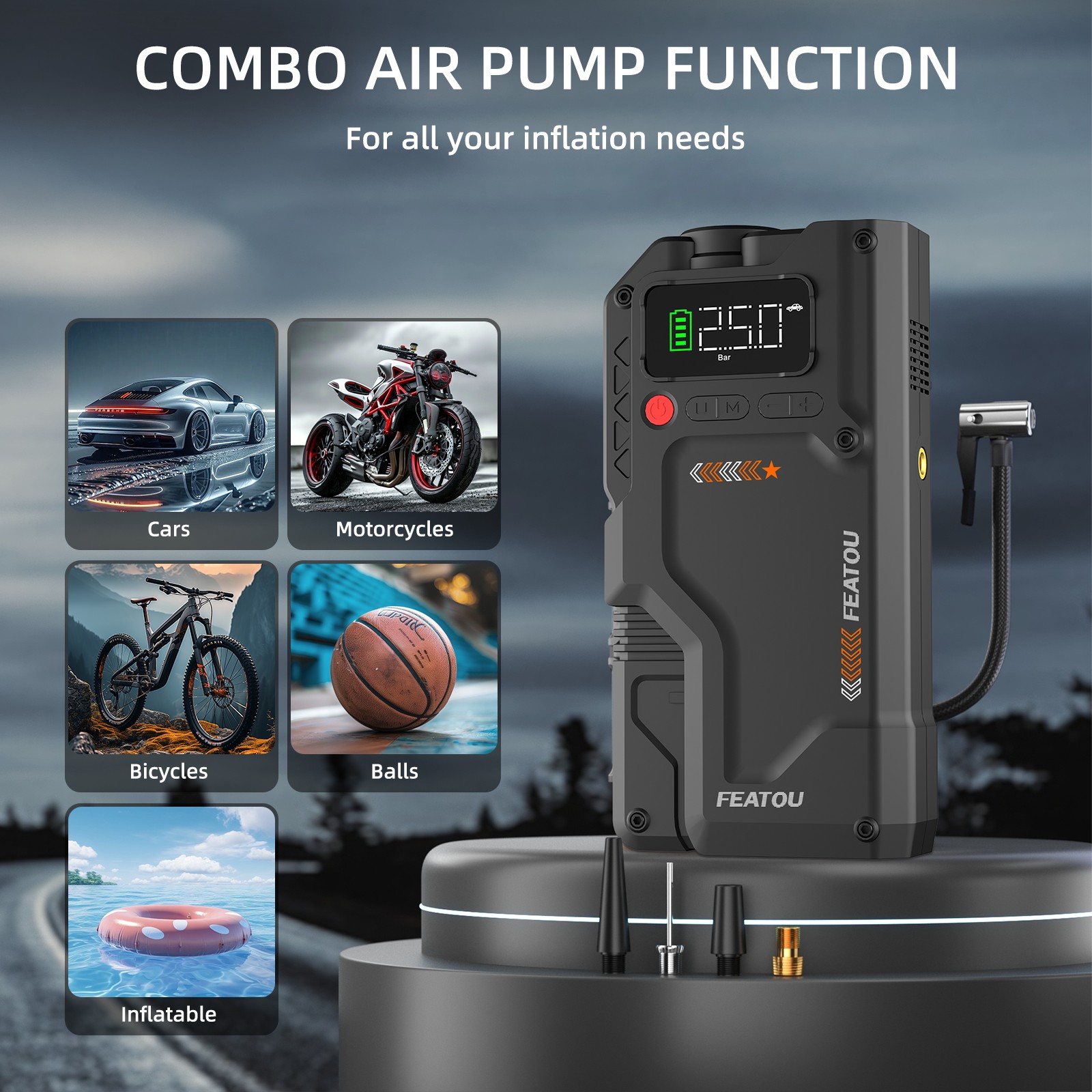 8000A Featou Jump Starter Air Compressor Portable 150PSI Car Battery Booster 12V