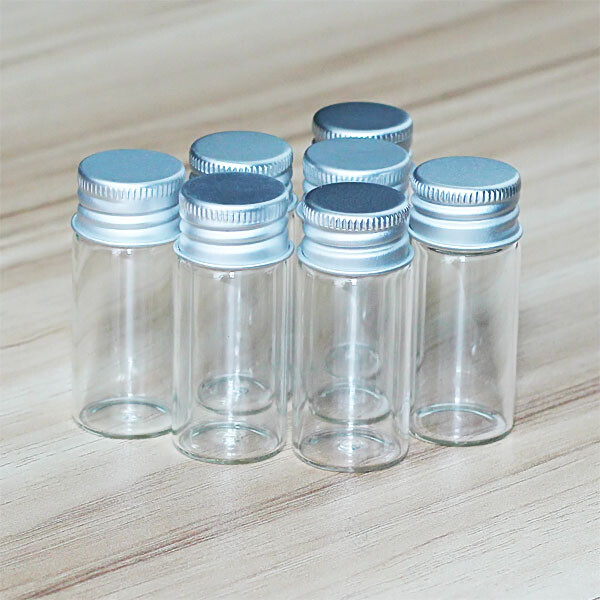 10ML Perfume Crafts Oils Screw Glass Bottles 10~100PCS Mini Jars Lids Aluminum
