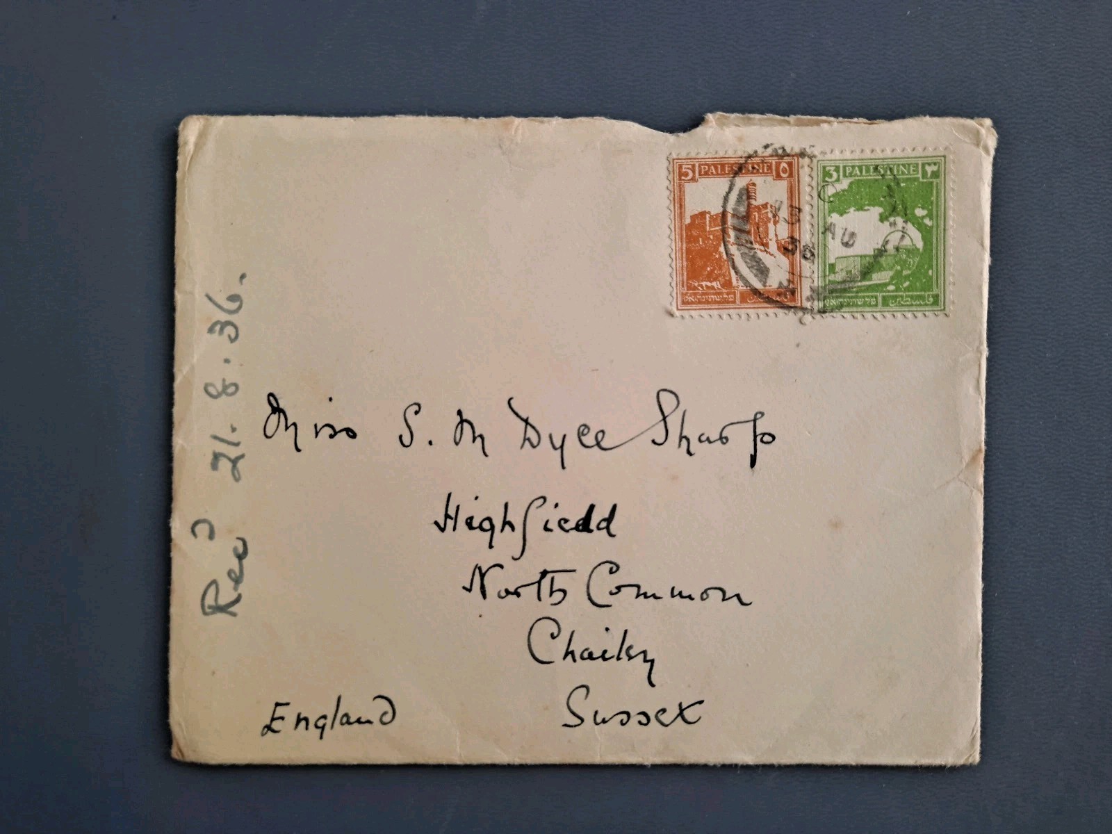 Palestine Lot x4 1929-36 Nablus Nazareth London Reigate Chailey Dyce Sharp C6