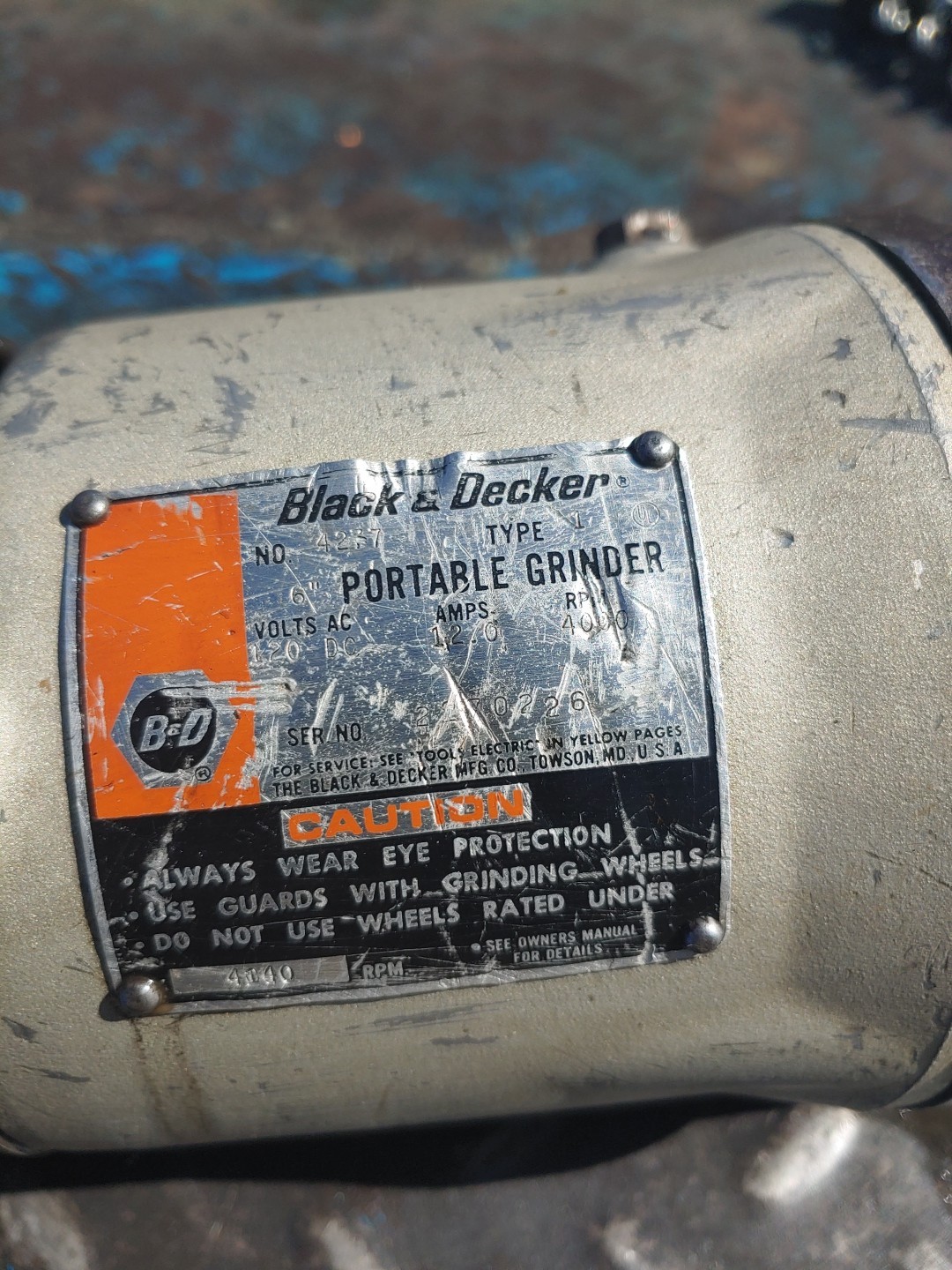 BLACK & DECKER No. 4277, 6" STRAIGHT DIE GRINDER, USA, SERVICED.